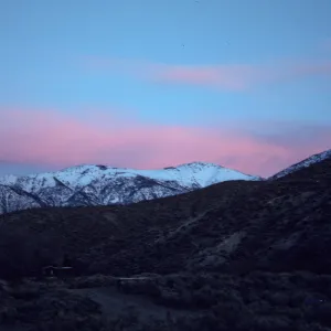 pink clouds at sunset, snow covered mountain, Wild Rose Canyon