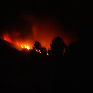 Coyote Fire, as seen from Santa Barbara Botanic Garden, at night