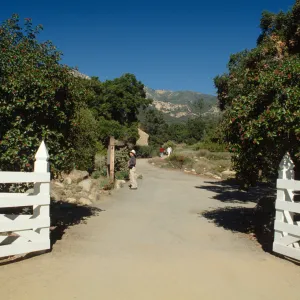 SBBG courtyard gate, view to Meadow, old bulletin board