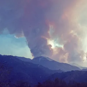 Coyote Fire 1964, smoke plumes over the Santa Ynez Mountains