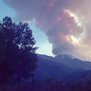 Coyote Fire 1964, smoke plumes over the Santa Ynez Mountains