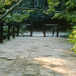 pavered path across the old Mission Dam