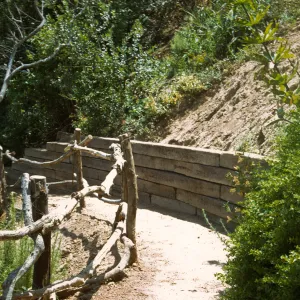 Pritchett Trail Reconstruction, railroad tie retaining wall, branch fence