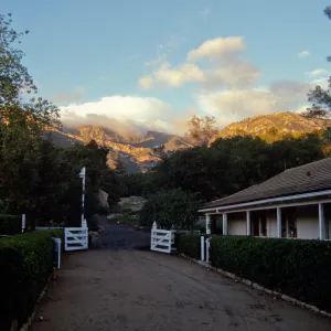 Courtyard with mountain view, lemonade berry hedge