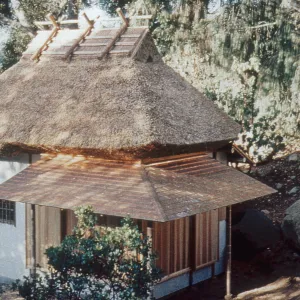 tea house construction finished project and thatched roof
