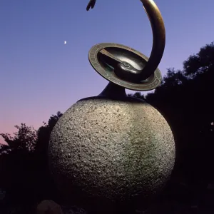 Sundial, evening sky with moon