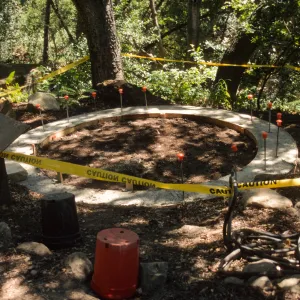 construction of new circular stone bench in the Canyon, Hall Bench