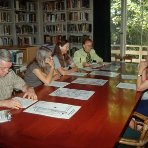 Fire drill training in Garden library, SBBG staff emergency preparation exercise, Courtyard