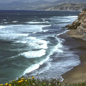 beach and sea cliffs, north from Point Conception
