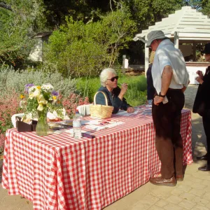 SBBG Members BBQ, 2001, reception table at Garden Entrance