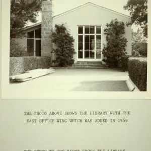 Blaksley Library: 'Library with the east office wing, which was added in 1959, prior to the addition of the west wing (Director's Office0 in 1961'
