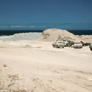 Gravel pile near rock jetty, San Nicolas Island