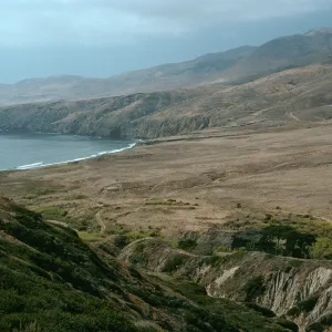 Santa Cruz Island, view of Black Point from ridge, above Christy Ranch