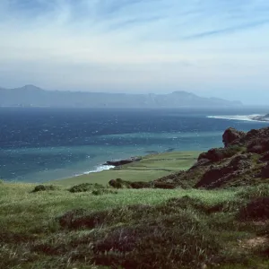 Santa Rosa Island, view of Skunk Point & Santa Cruz Island from upper road to Torrey Pines