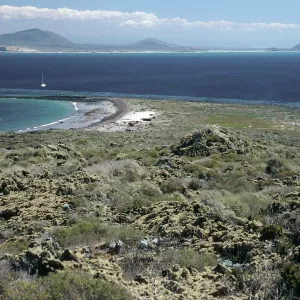 San Martin Island, view of spit at Hasslers Cove, mainland