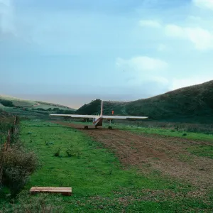 “Islander“  taking off on ranch airstrip, Santa Cruz Island