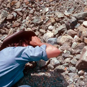 Steve Timbrook & collared lizard, 0.4 mile West of Wildrose Picnic ground, Panamint Mountains, Death Valley National Monument, Inyo County