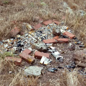 rubble, bricks & batteries on top of Santa Cruz Island, West Latitude Station Î” 717, Santa Cruz Island