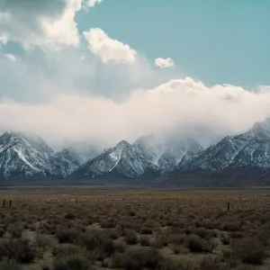 Clouds over Sierra crest, Owens Valley rain shadow